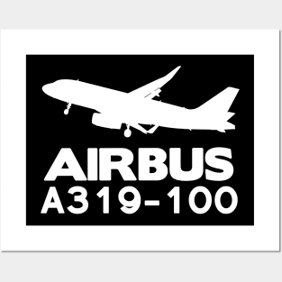 Airbus A319-100 Silhouette Print (White) Posters and Art